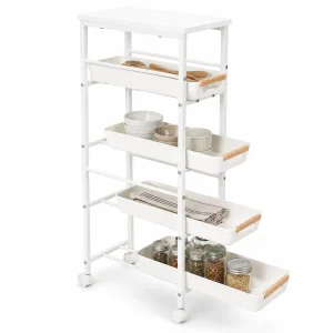 5 Tier Rolling Kitchen Cart With Pull Out Basket