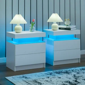 2 Set LED Nightstand with Drawers